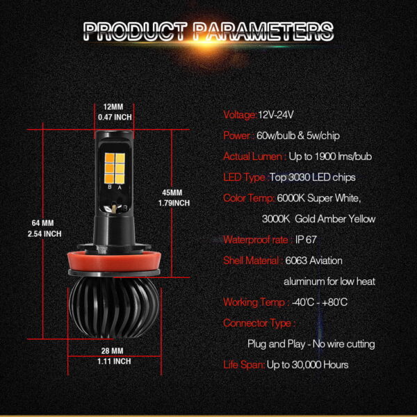Led proiectoare H8/H9/H11 cu doua culori Galben/Alb - imagine 2