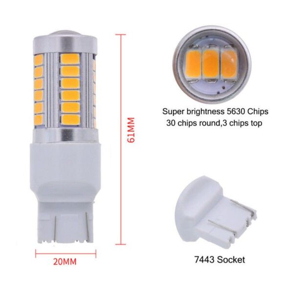 Set becuri T20  W21/5W 7443 7440 33 LED Portocalii - imagine 4