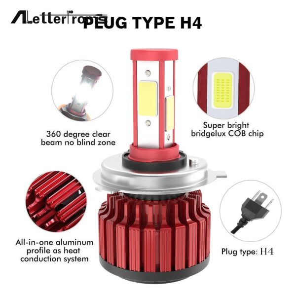 Set 2 x Led H4 cu 4 Fete Canbus Integrat - imagine 3