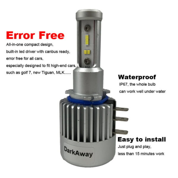 Set becuri Led H15 DarkAway 60W 8000LM Canbus Fara Eroare - imagine 4