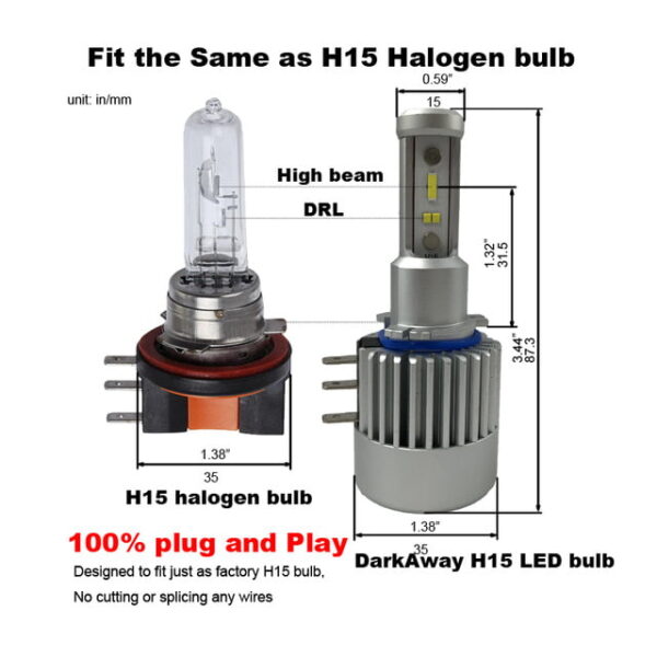 Set becuri Led H15 DarkAway 60W 8000LM Canbus Fara Eroare - imagine 6