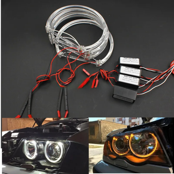 Kit Inele Angel Eyes BMW E36 E38 E39 E46 GALBEN led CCFL 4 X LED 131 mm - imagine 5