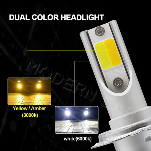 Led H7 Cu dubla culoare Alb / Galben 9600LM - imagine 9