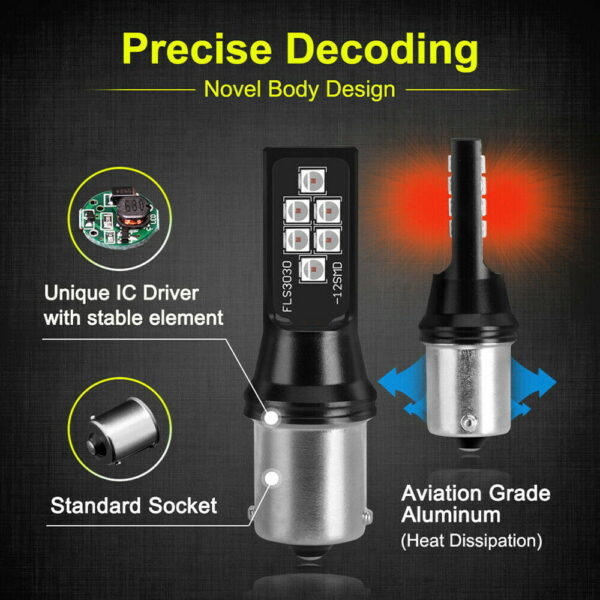 Set becuri Led Rosii BA15s P21W cu 12 leduri SMD - imagine 3