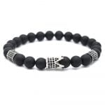 Bratara Barbati Onix Mat 8mm si accesorii inoxidabile Coroana Argintie cu pietricele negre King