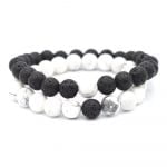 Set Bratari Cuplu Pietre Naturale Semipretioase Pietre de Lava Stone Magnezit Howlit Alb 8mm