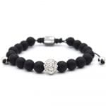 Bratara Unisex Pietre Naturale Semipretioase Onix mat negru 8mm si Cap de Leu Argintiu din Otel inoxidabil