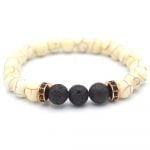 Bratara Dama Aromaterapie Pietre Naturale semipretioase Magnezit Howlit Crem Lava Stone 8mm si Accesorii inoxidabile Rose Gold cu pietricele negre