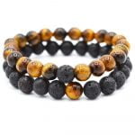 Set Doua Bratari Barbati Pietre Naturale Semipretioase Lava Stone si Ochi de Tigru galben 8mm