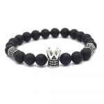 Bratara Dama Onix Mat 8mm si accesorii inoxidabile Coroana Argintie cu pietricele negre Queen
