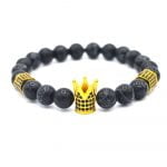 Bratara Dama Pietre naturale cu aspect de Marmura Neagra si Coroana Queen Accesorii din Otel Inoxidabil Aurii