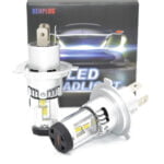 Set 2 becuri LED H4 W10S Plug & Play culoare Alb Rece 24000LM 70W cu Sticla detasabila