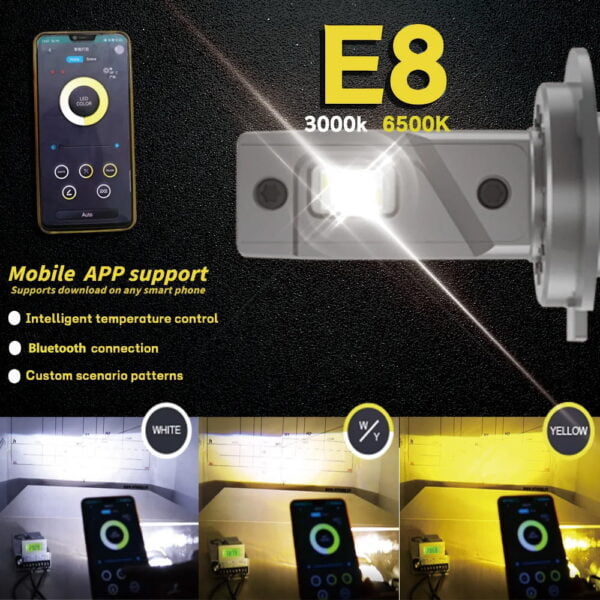 Set 2 x Becuri LED H7 Bluetooth Smart cu Aplicatie Mobila 80W 10000LM culoare variabila Portocaliu-Alb Rece 3000K-6500K - imagine 5