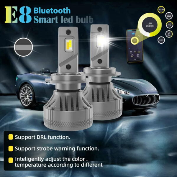 Set 2 x Becuri LED H7 Bluetooth Smart cu Aplicatie Mobila 80W 10000LM culoare variabila Portocaliu-Alb Rece 3000K-6500K - imagine 4