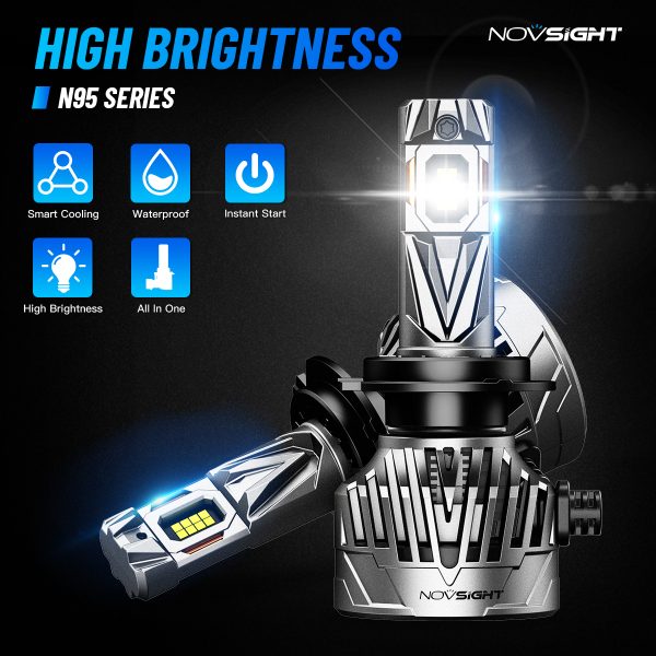 Set 2 becuri LED H7 Auto Novsight N95 6500K 30000 lumeni 130W - imagine 2