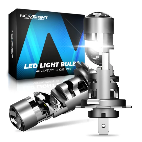 Set 2 becuri LED H7 cu lupa, Novsight Seria N91, model 1:1, Plug & Play, 17000LM, 60W