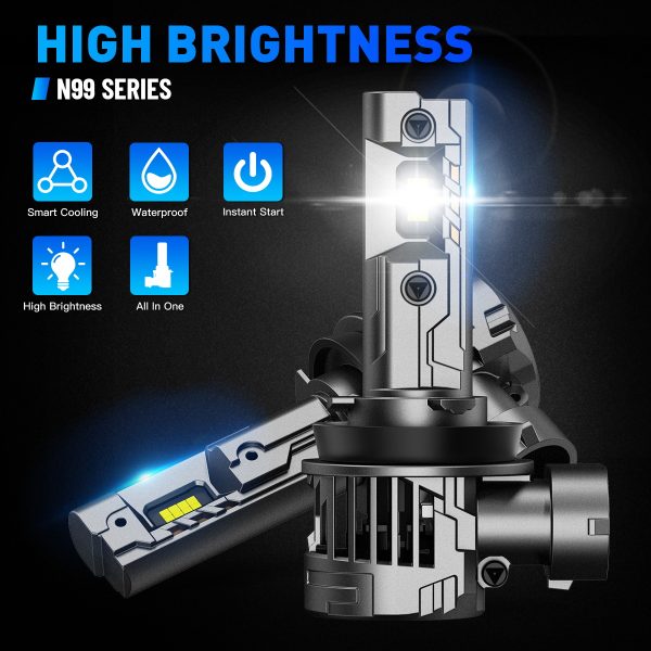 Set 2 Becuri LED H8 H9 H11, Novsight N99, 100W, 24000LM, Plug & Play Fara Cablaj - imagine 2