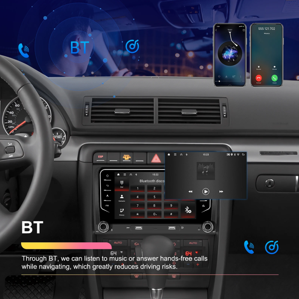 Navigatie Android 13, 2GB RAM 64GB ROM, Ecran tactil de 7 inchi, Android Auto & Carplay, Dedicata pentru Audi A4 B6 S4 RS4 Seat Exeo - imagine 5
