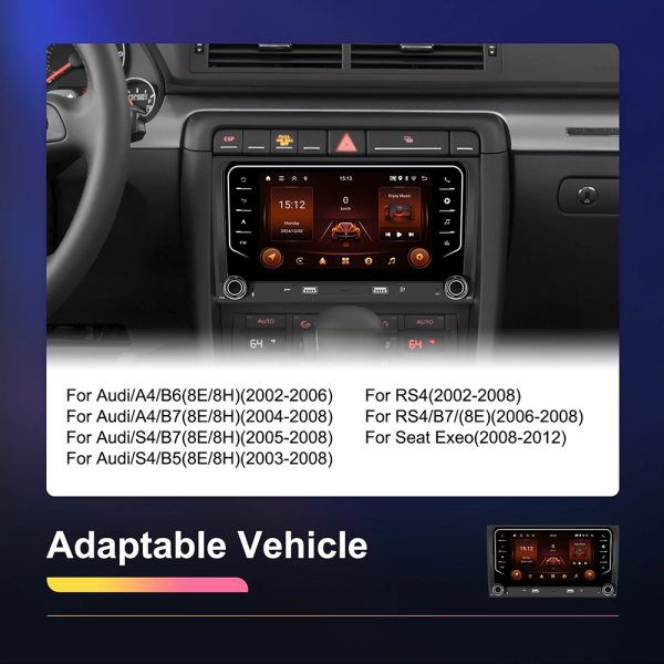 Navigatie Android 13, 2GB RAM 64GB ROM, Ecran tactil de 7 inchi, Android Auto & Carplay, Dedicata pentru Audi A4 B6 S4 RS4 Seat Exeo - imagine 20
