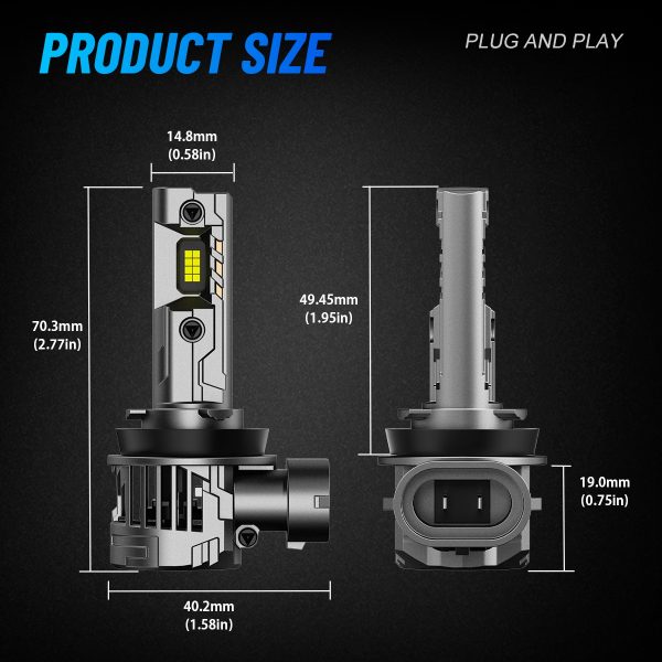 Set 2 Becuri LED H8 H9 H11, Novsight N99, 100W, 24000LM, Plug & Play Fara Cablaj - imagine 17