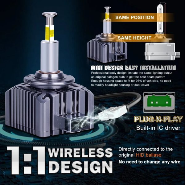 Set 2 Becuri LED D1S auto cu 4 fete 360 de grad, CANBUS Fara Eroare, 70W, 13000LM 6000K Alb Rece - imagine 11