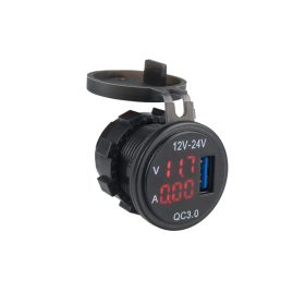 Incarcator Priza USB auto QC 3.0 cu Ampermetru si Voltmetru baterie, Indicator de voltaj si amperaj LED, 12V 24V DC