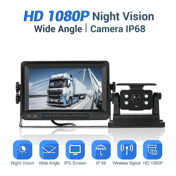 Set Kit Camera Marsarier Wireless cu Încărcare Solară si Monitor HD IPS de 7 inch DVR Integrat pentru TIR, Camion, Autobuz, Utilaje agricole - imagine 7