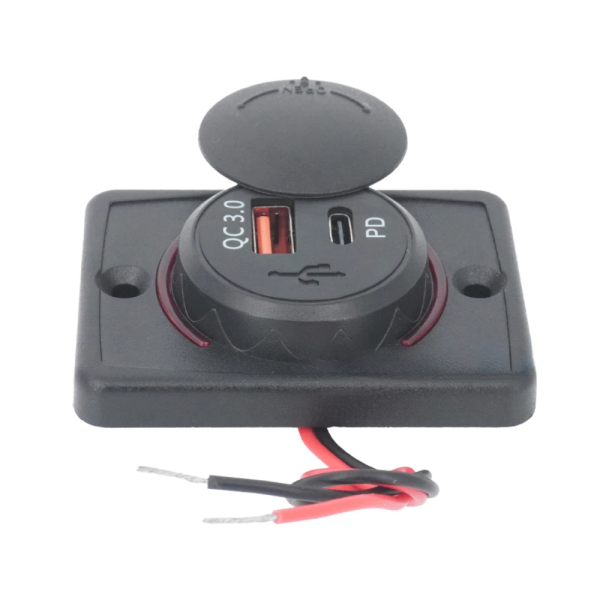 Incarcator Priza Dual 48W cu Rama Dreptunghiulara si prindere in suruburi, Type-C si USB QC 3.0 Incarcare rapida - lumina LED rosie - imagine 2