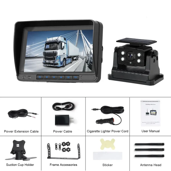 Set Kit Camera Marsarier Wireless cu Încărcare Solară si Monitor HD IPS de 7 inch DVR Integrat pentru TIR, Camion, Autobuz, Utilaje agricole - imagine 6