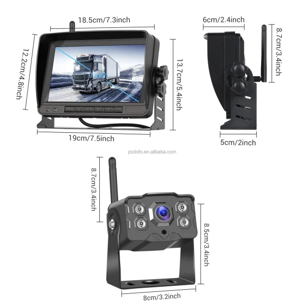 Set Kit Camera Marsarier 1080P HD Wireless, Night Vision + Monitor de 7 inchi IPS pentru vehicule de mare tonaj, Camion, Autobuz, Alimentare Bricheta - imagine 7
