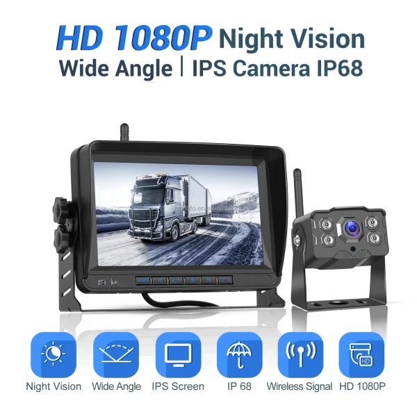 Set Kit Camera Marsarier 1080P HD Wireless, Night Vision + Monitor de 7 inchi IPS pentru vehicule de mare tonaj, Camion, Autobuz, Alimentare Bricheta - imagine 12