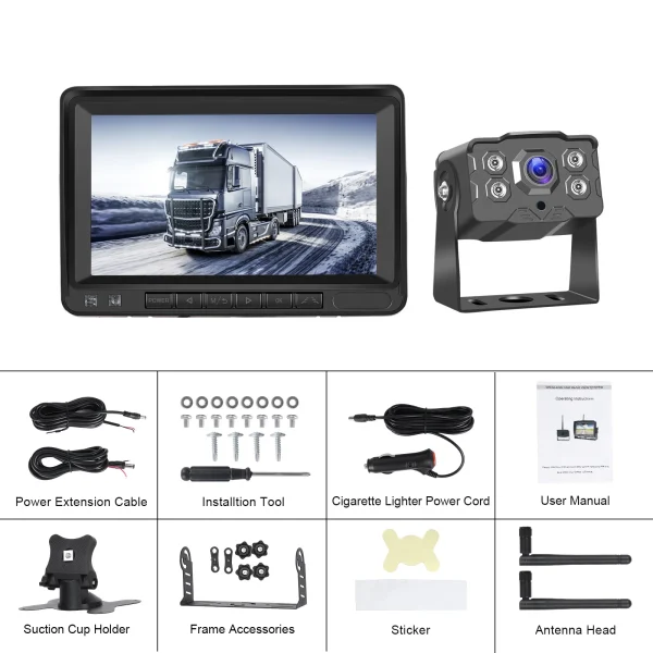 Set Kit Camera Marsarier 1080P HD Wireless, Night Vision + Monitor de 7 inchi IPS pentru vehicule de mare tonaj, Camion, Autobuz, Alimentare Bricheta - imagine 2