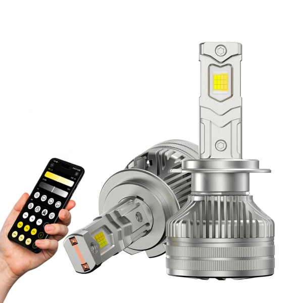Set 2 x Becuri LED H7 Bluetooth Smart cu Aplicatie Mobila 5W - 75W 10000LM Galben - Alb Rece 3000K-6000K