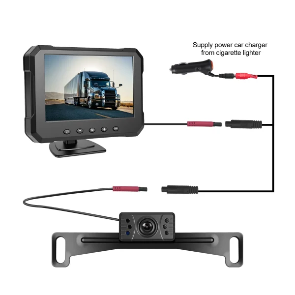 Set Kit Camera Marsarier pentru Placuta de Inmatriculare si Monitor de 5.0 inch, Conexiune FIR 8M, Alimentare Bricheta sau Directa - imagine 11