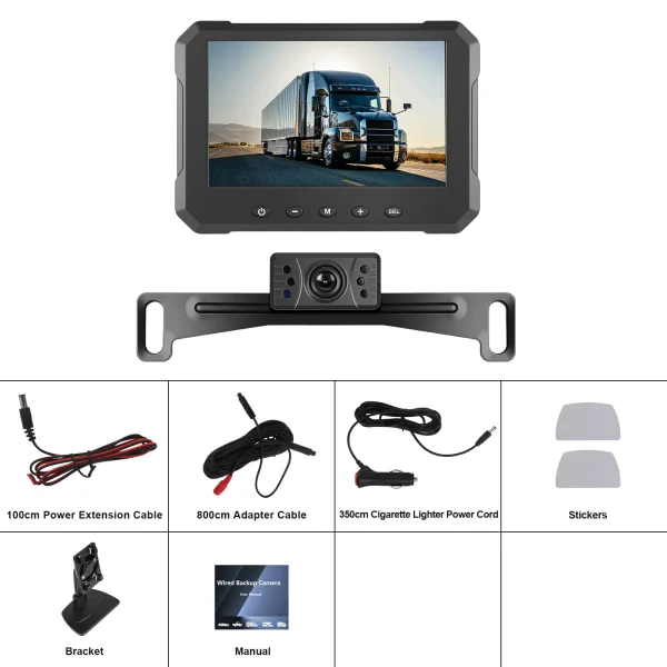 Set Kit Camera Marsarier pentru Placuta de Inmatriculare si Monitor de 5.0 inch, Conexiune FIR 8M, Alimentare Bricheta sau Directa - imagine 12