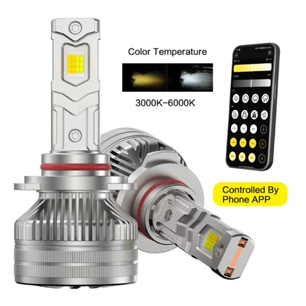 Set 2 x Becuri LED H7 Bluetooth Smart cu Aplicatie Mobila 5W - 75W 10000LM Galben - Alb Rece 3000K-6000K - imagine 11