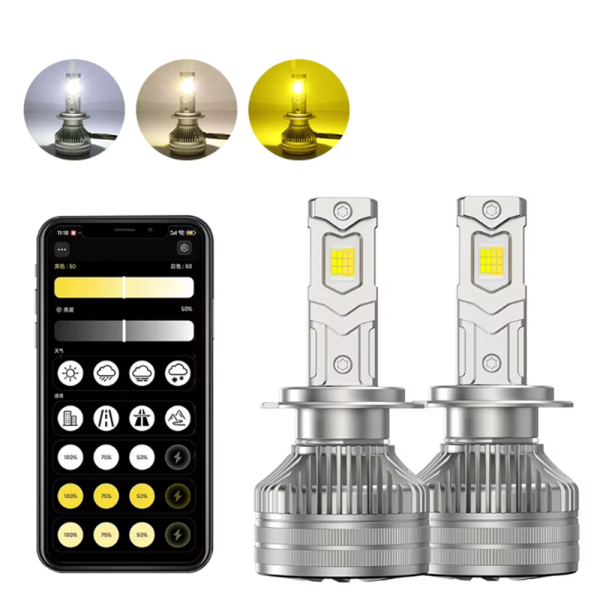 Set 2 x Becuri LED H7 Bluetooth Smart cu Aplicatie Mobila 5W - 75W 10000LM Galben - Alb Rece 3000K-6000K - imagine 12